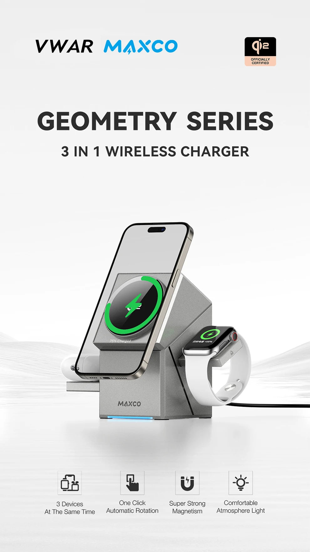 Wireless charger with Auto-Rotating Phone Dock