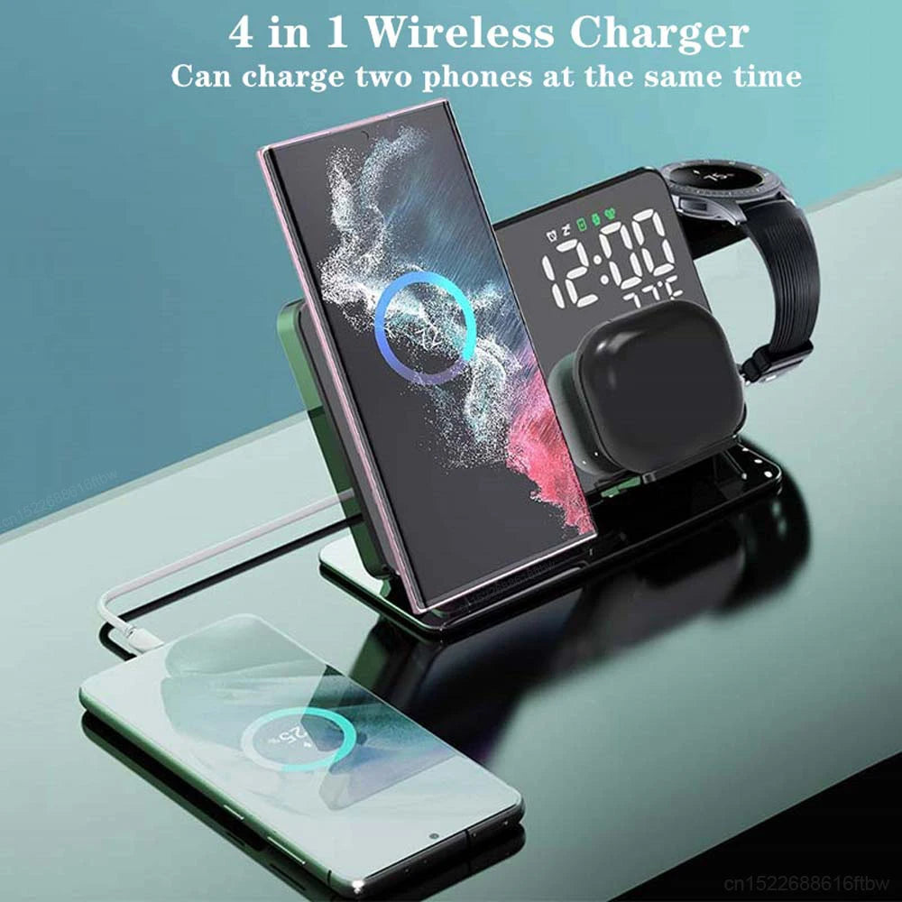 3-in-1 Wireless Charging Station with Alarm Clock for Samsung