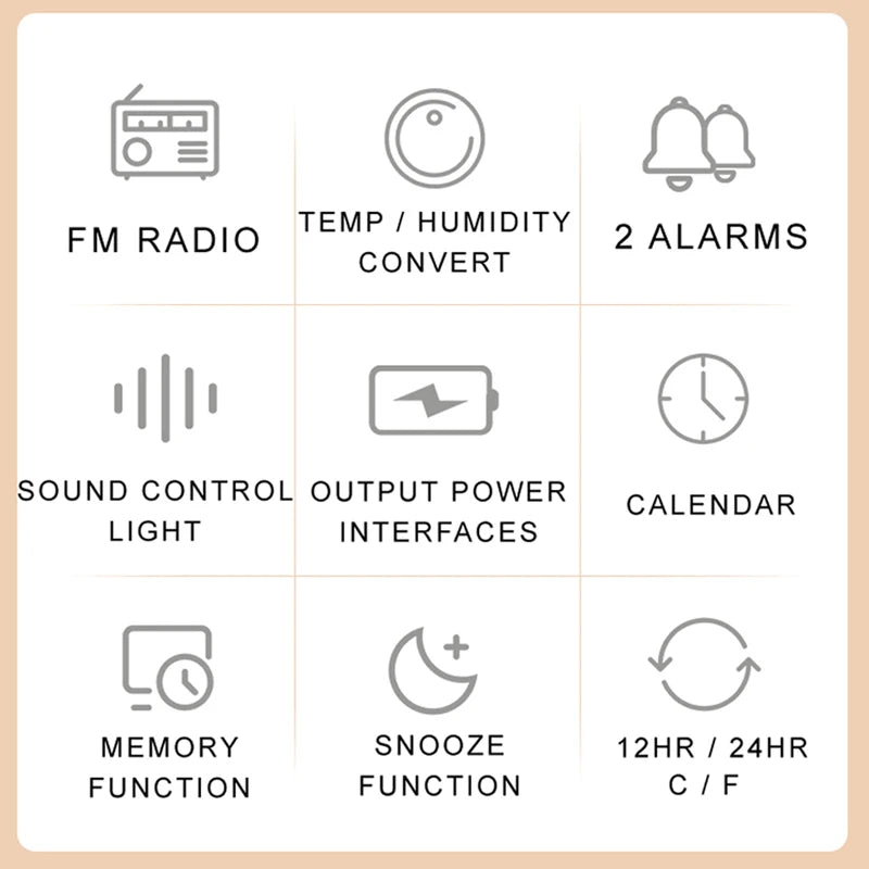 Modern FM Radio LED Alarm Clock for Bedside Wake Up