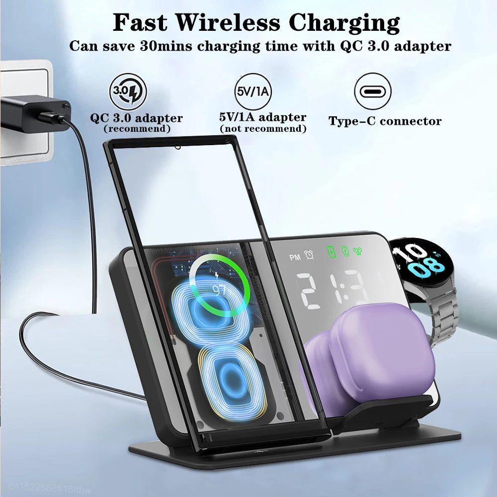 3-in-1 Wireless Charging Station with Alarm Clock for Samsung