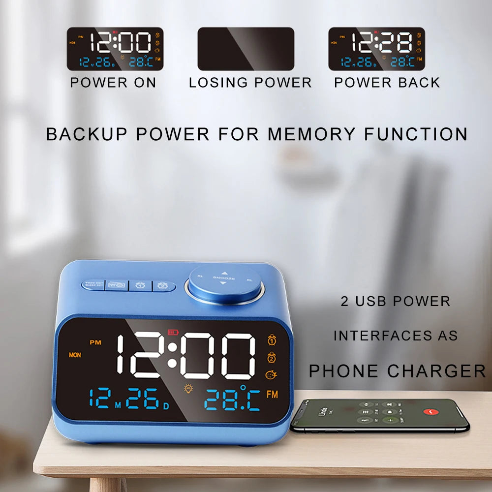 Modern FM Radio LED Alarm Clock for Bedside Wake Up