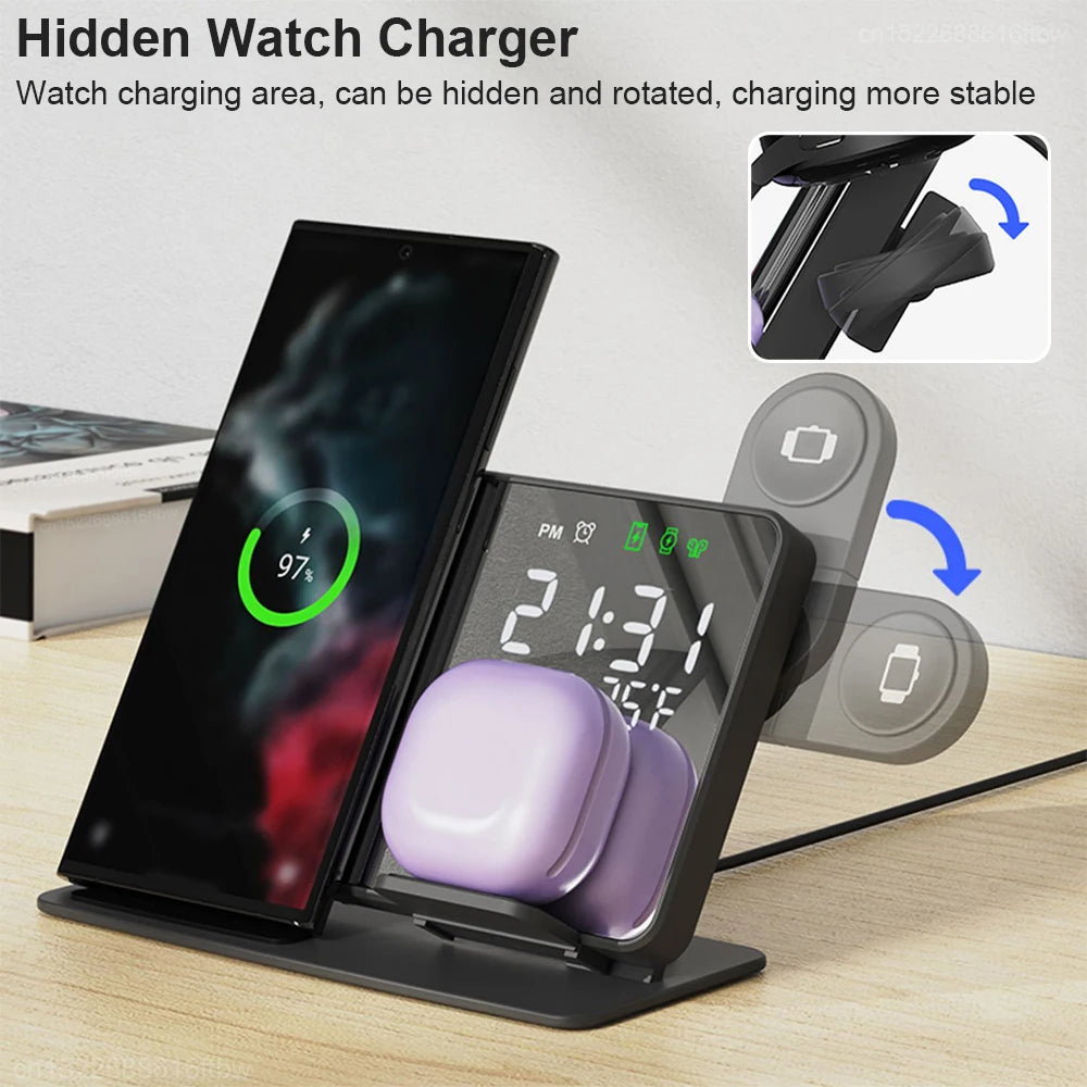 3-in-1 Wireless Charging Station with Alarm Clock for Samsung