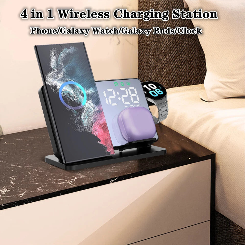 3-in-1 Wireless Charging Station with Alarm Clock for Samsung