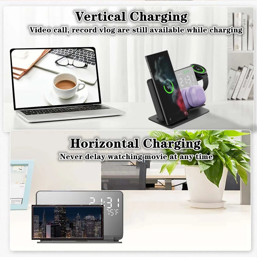 3-in-1 Wireless Charging Station with Alarm Clock for Samsung