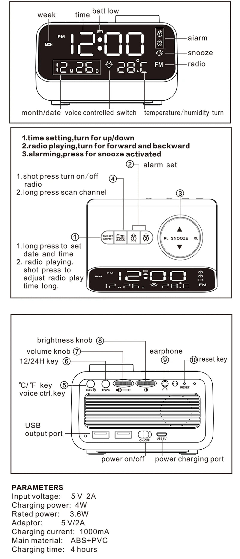 Modern FM Radio LED Alarm Clock for Bedside Wake Up